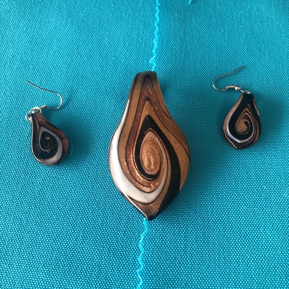 Vintage Murano Glass Slide Pendant and Matching Earrings Set